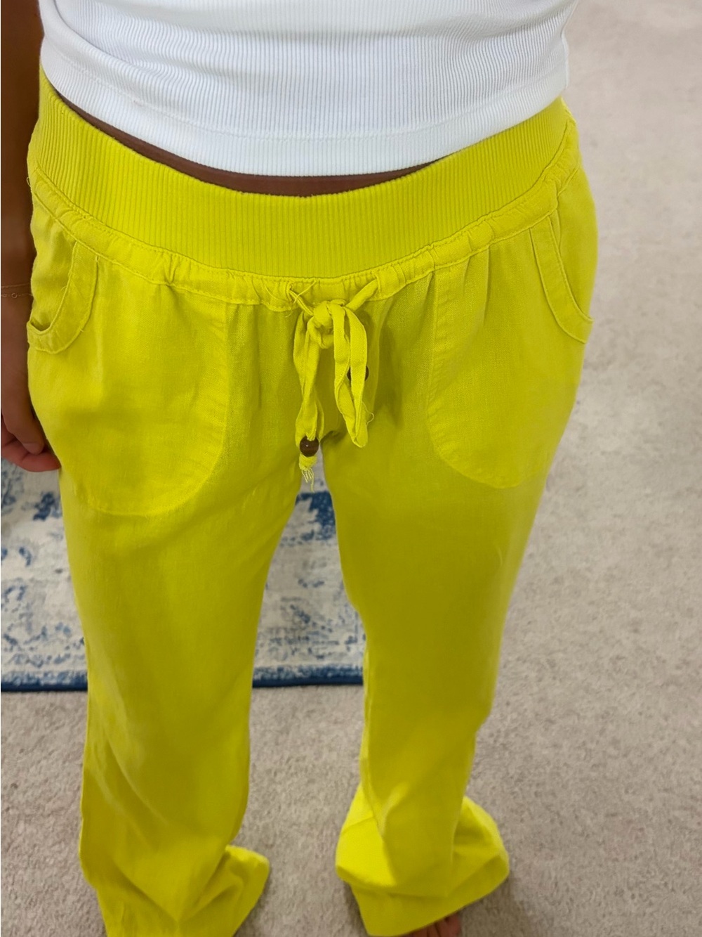 Bright Yellow Drawstring Linen Pants - Picture 2 of 2